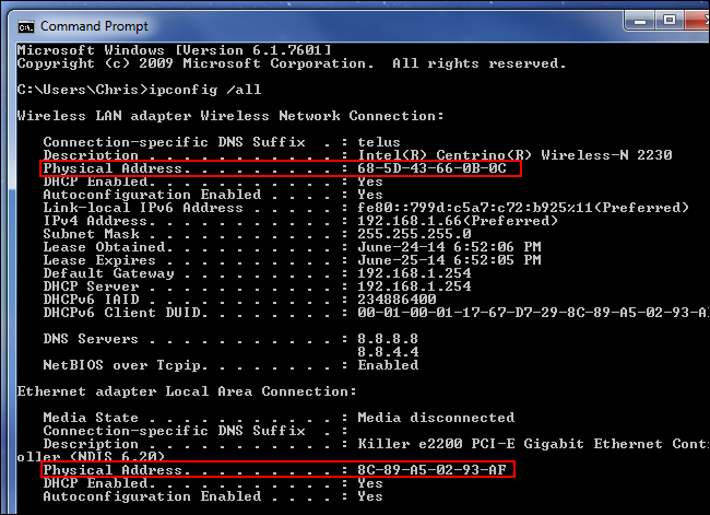 different mac address shown in ipconfig for router how change windows 10